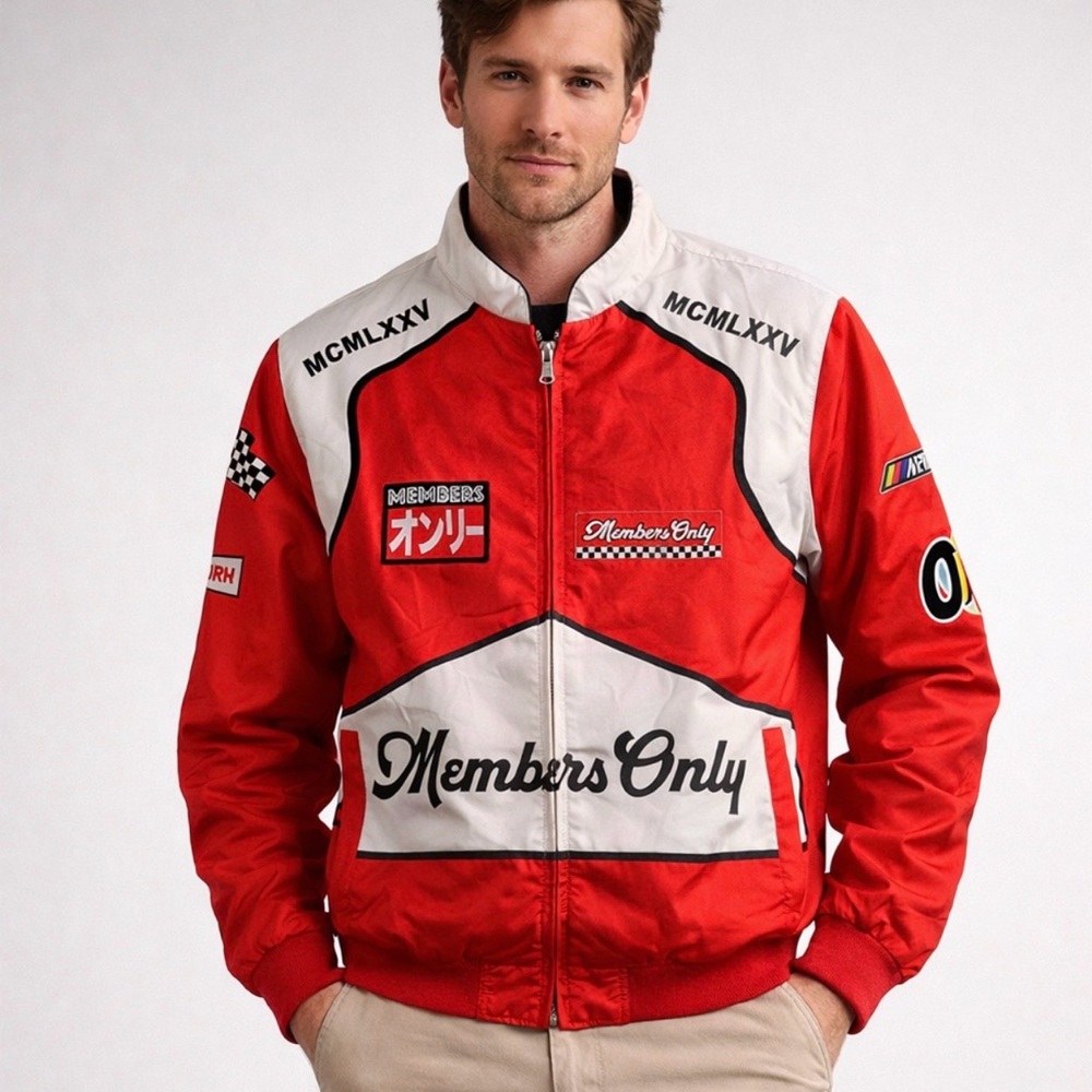 Members Only Sport Men's Jacket Red Iconic Racing Zipper Windbreaker M EUC Retro